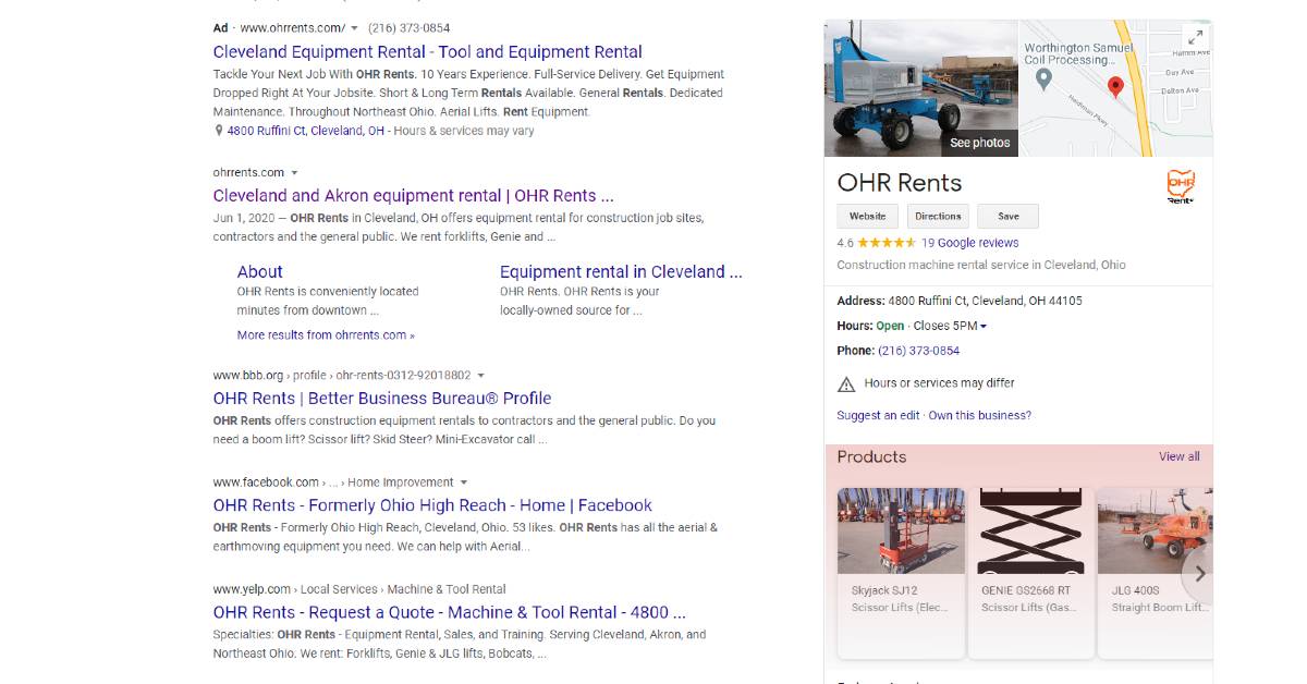 Construction Equipment Leads Google My Business Example